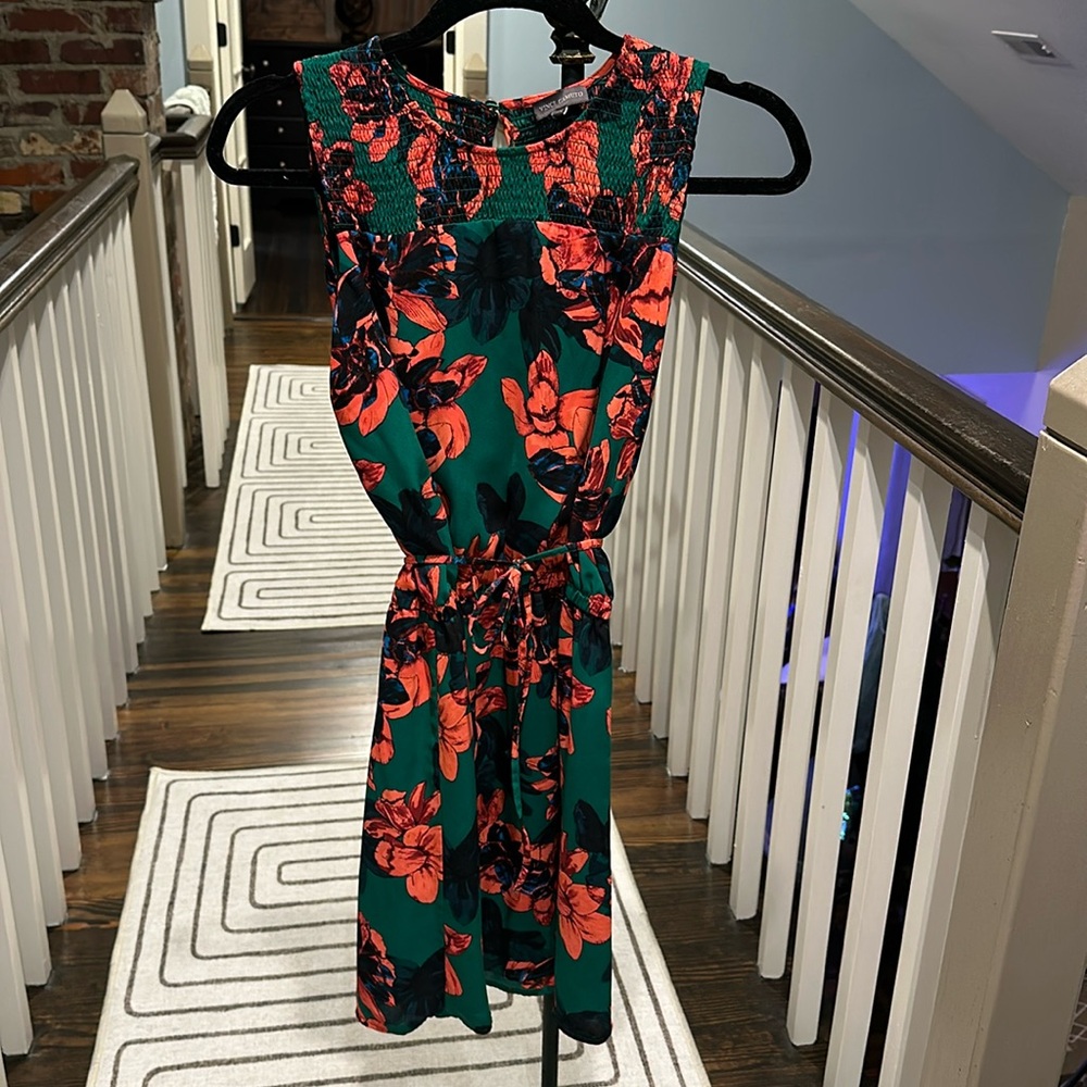 Fun vibrant floral print knee length dress